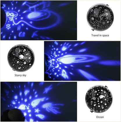 Astronaut star projector night light displaying a starry sky and ocean themes for children's rooms