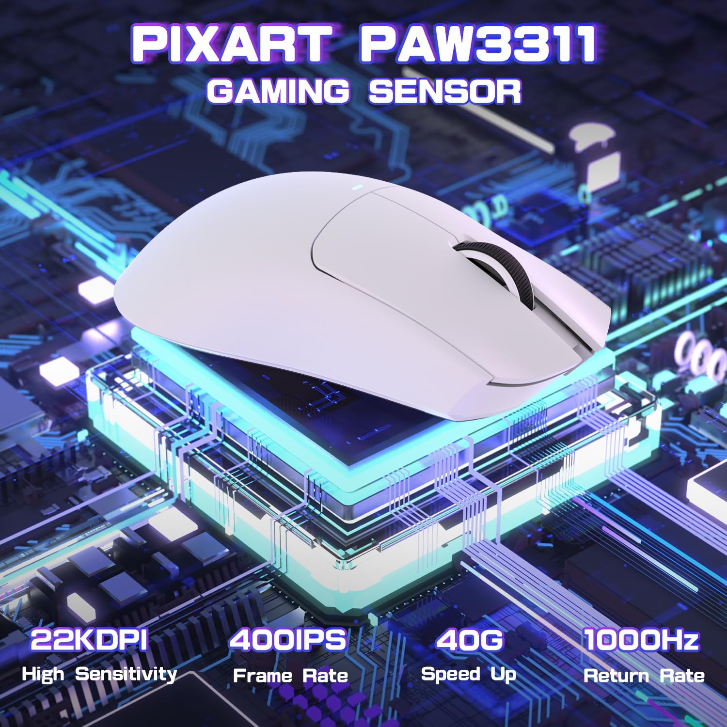 Attack Shark gaming mouse featuring PixArt PAW3311 sensor with high sensitivity and rapid response rates