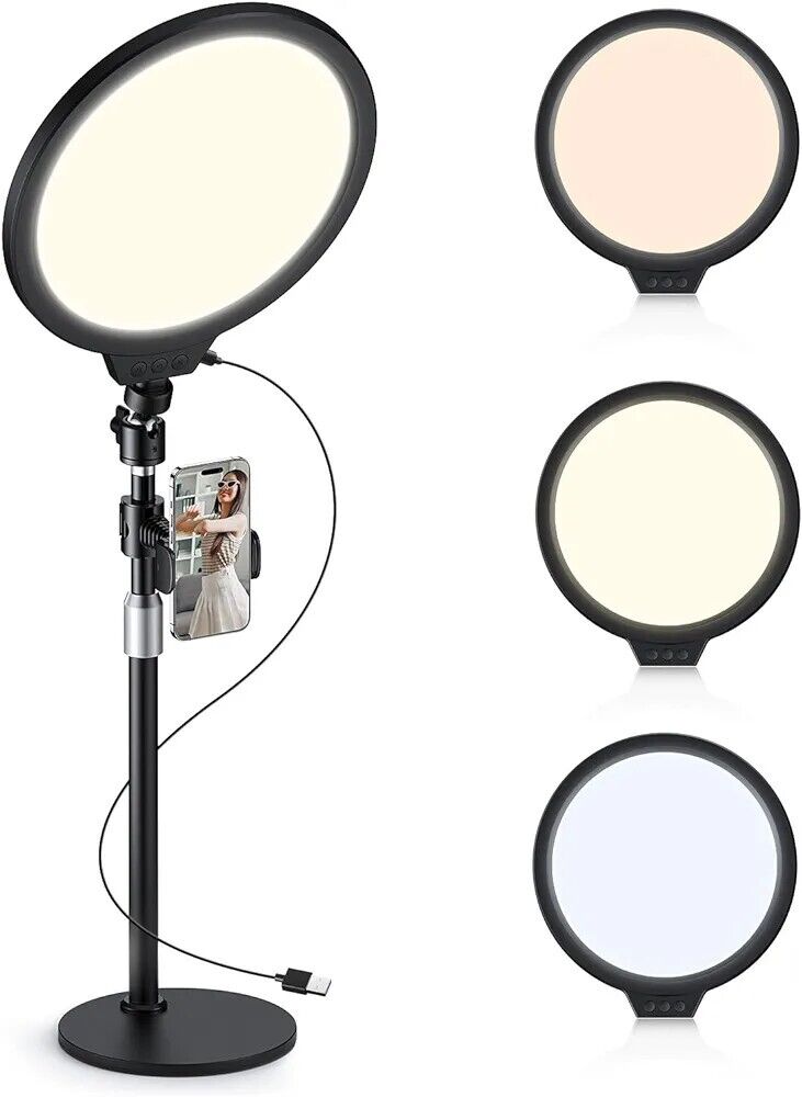 Atumtek 10 inch LED light with adjustable brightness and phone holder for versatile lighting needs