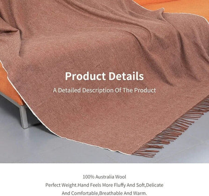 Australian wool throw blanket in brown, soft and breathable for warmth and comfort