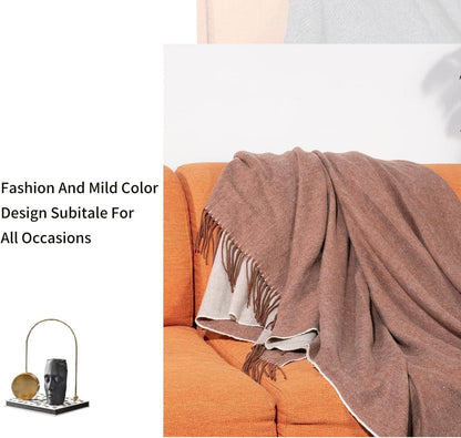 Australian wool throw blanket in soft brown with fringe, perfect for fashion and all occasions