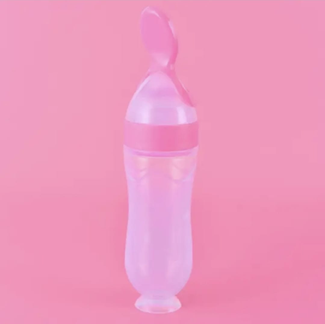 The Mini Boo Collection Baby Food Dispensing Spoon Bottle in Pink for Easy Feeding