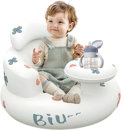 Ann Bully Baby Inflatable Seat in White with Floral Design and Detachable Tray for Infants
