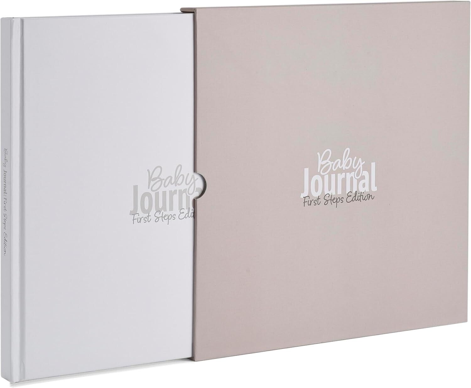 Gateway22 baby journal first steps edition book with protective slipcase in white and beige