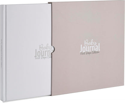 Gateway22 baby journal first steps edition book with protective slipcase in white and beige