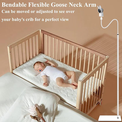 Bendable baby monitor floor stand with flexible neck arm for optimal viewing over crib