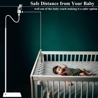 Adjustable baby monitor floor stand keeping the camera at a safe distance from your baby in crib