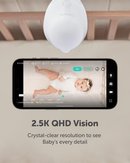 CuboAi baby monitor with breathing motion detection and 2.5K QHD vision for clear baby monitoring