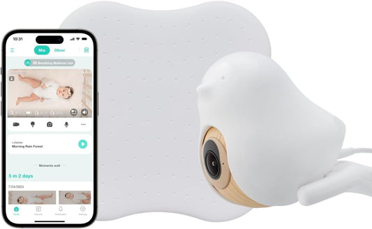 CuboAi baby monitor with breathing motion detection and app for live video monitoring