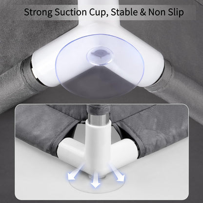 Close-up of a strong suction cup system on a baby playpen with mesh sides for stability and safety