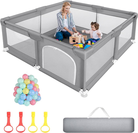 Treeboy baby playpen with mesh sides offering a safe play area for toddlers with colourful toys