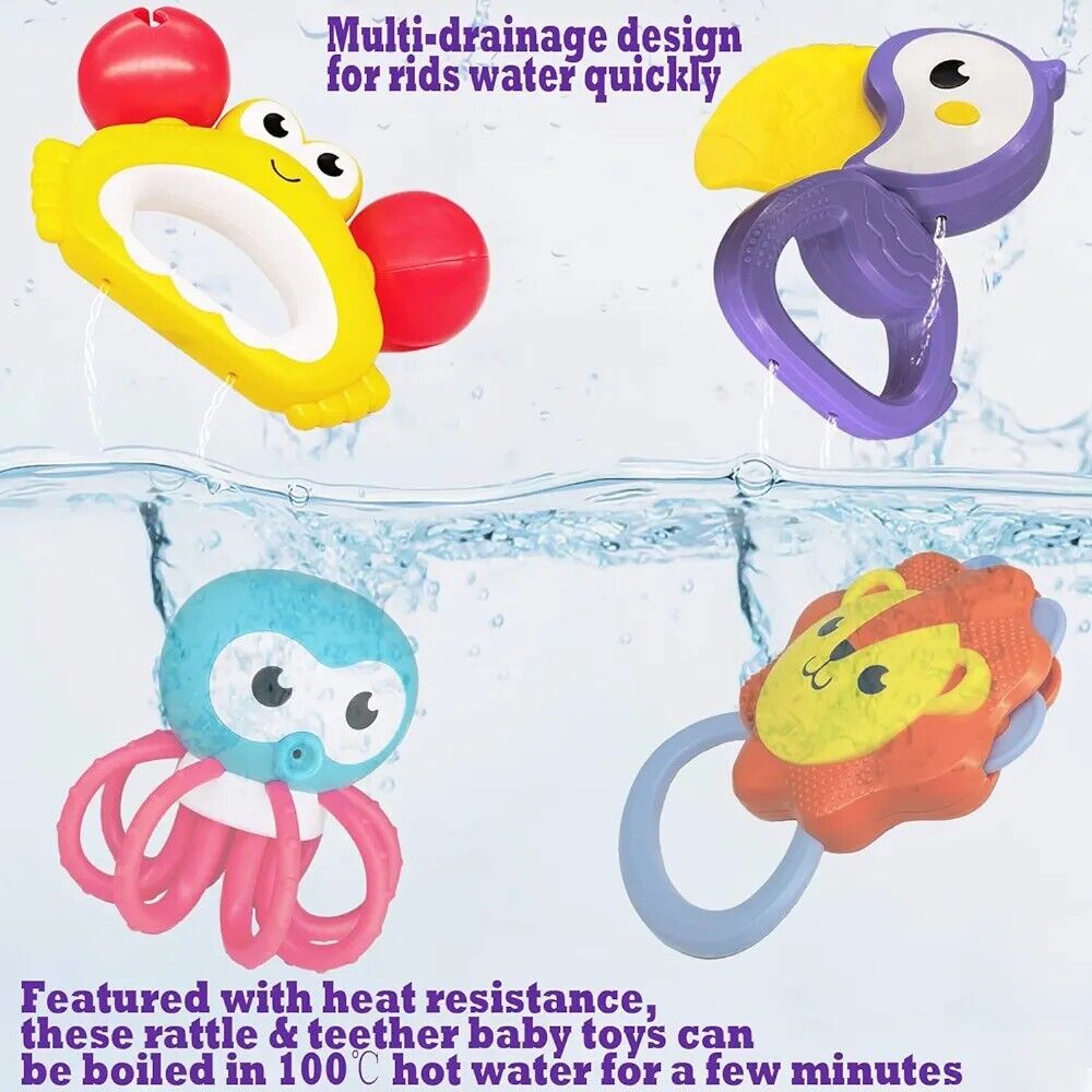 Fiouni baby rattle teething toy set with multi-drainage design for quick drying and heat resistance