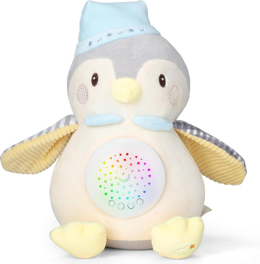 EAQ Baby Sleep Aid Soother in Penguin Shape with Soft Features and Colourful Light Projector