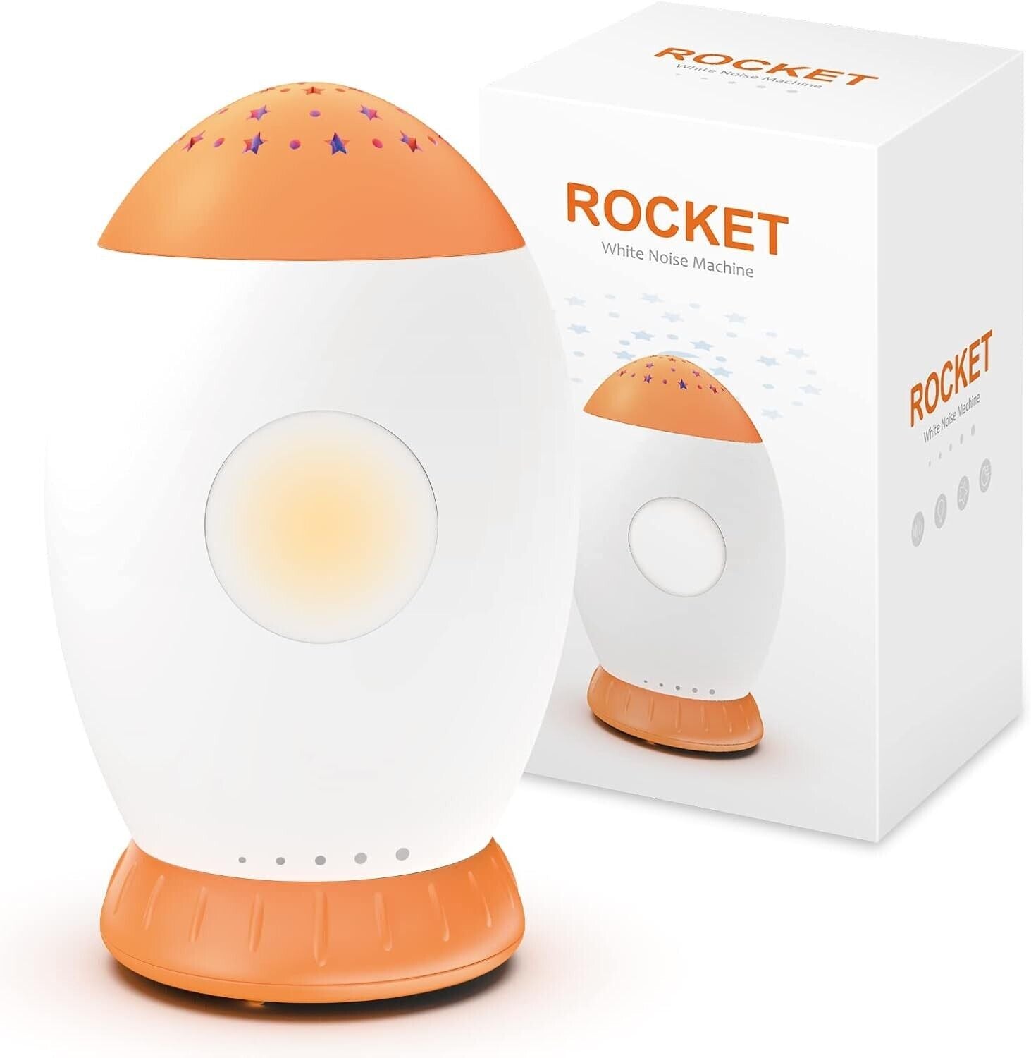 Baby sleep soother with night light in a fun rocket shape, perfect for helping infants relax and sleep