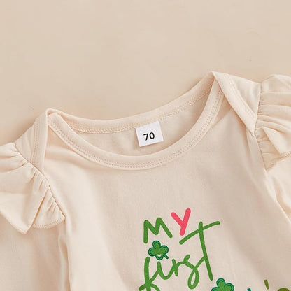 Edhomenn St Patrick's Day baby outfit with cute text and ruffled sleeves for festive celebration