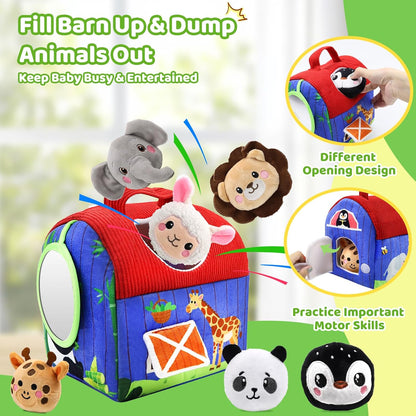 Colourful Jsvacva barn toy with plush animals for baby toys 6-12 months to develop motor skills