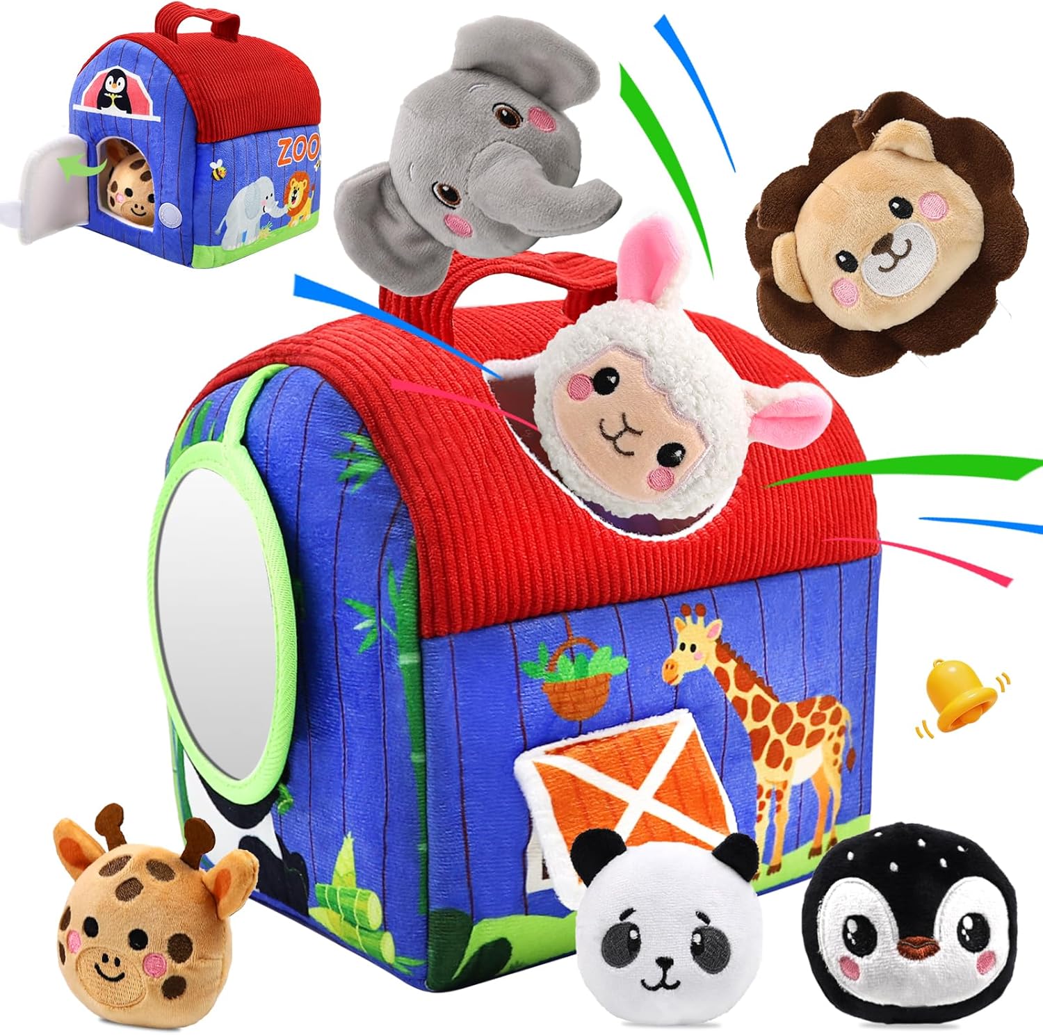 Colourful plush zoo playset with animal faces, perfect as baby toys 6-12 months for interactive fun