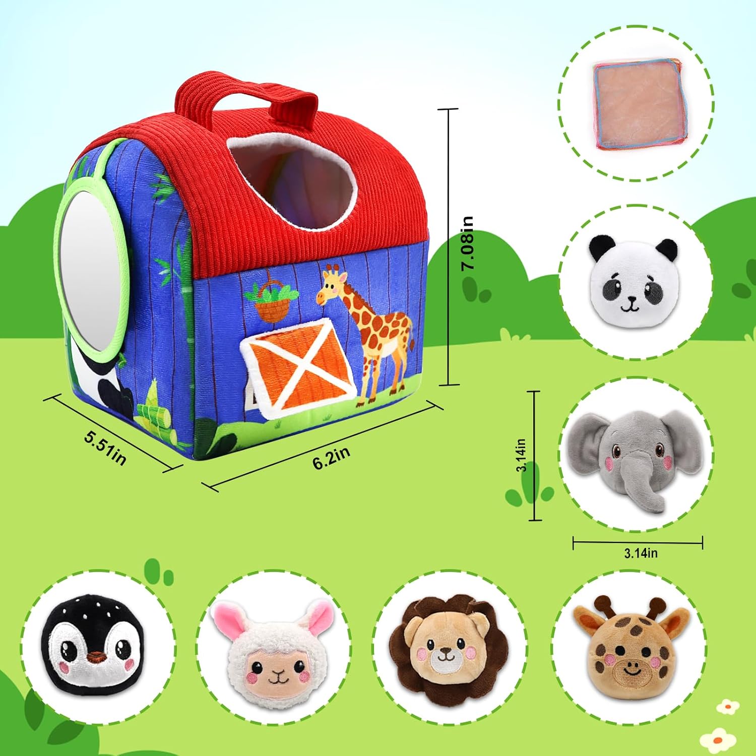 Colourful Jsvacva soft toy playset bag featuring animal faces, ideal baby toys 6-12 months for sensory development