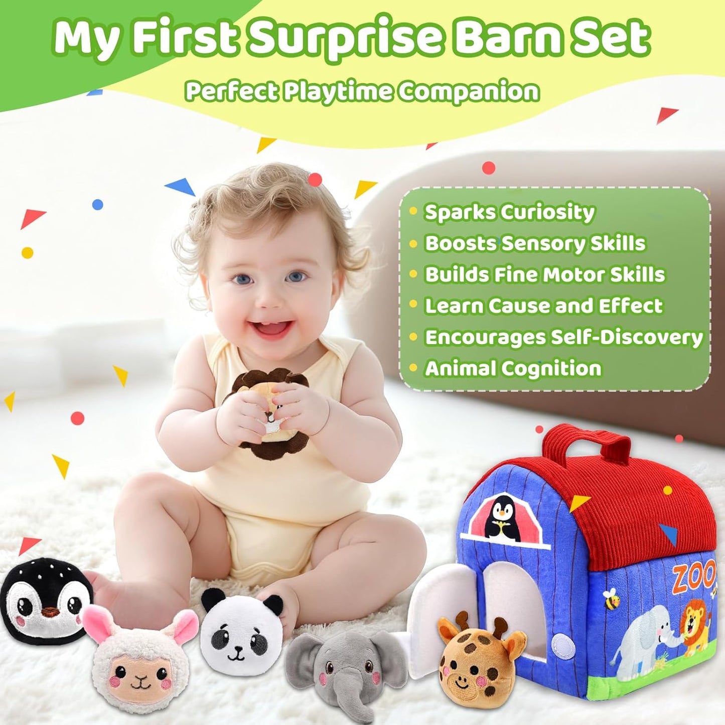 My First Surprise Barn Set with soft animal toys, perfect baby toys 6-12 months for sensory play and fine motor skills