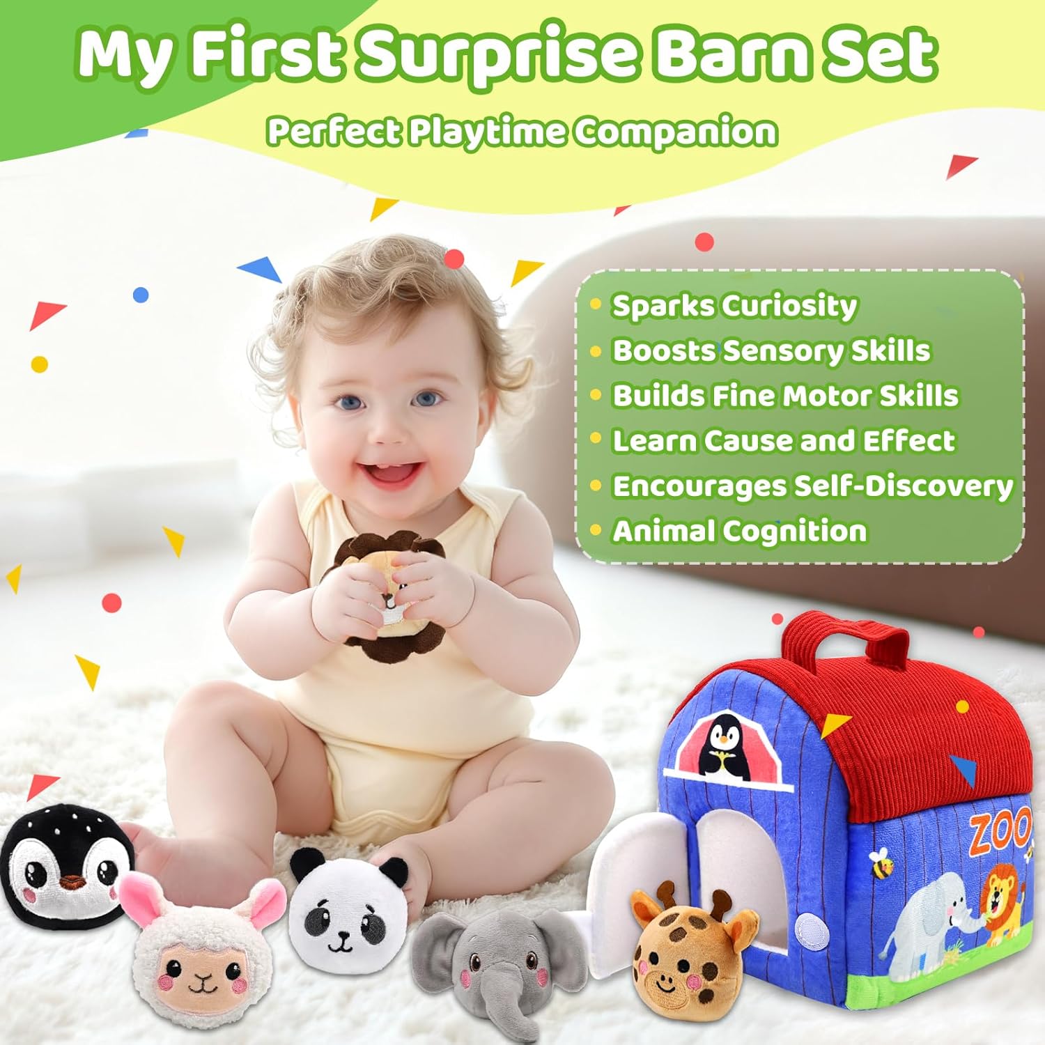 My First Surprise Barn Set with soft animal toys, perfect baby toys 6-12 months for sensory play and fine motor skills