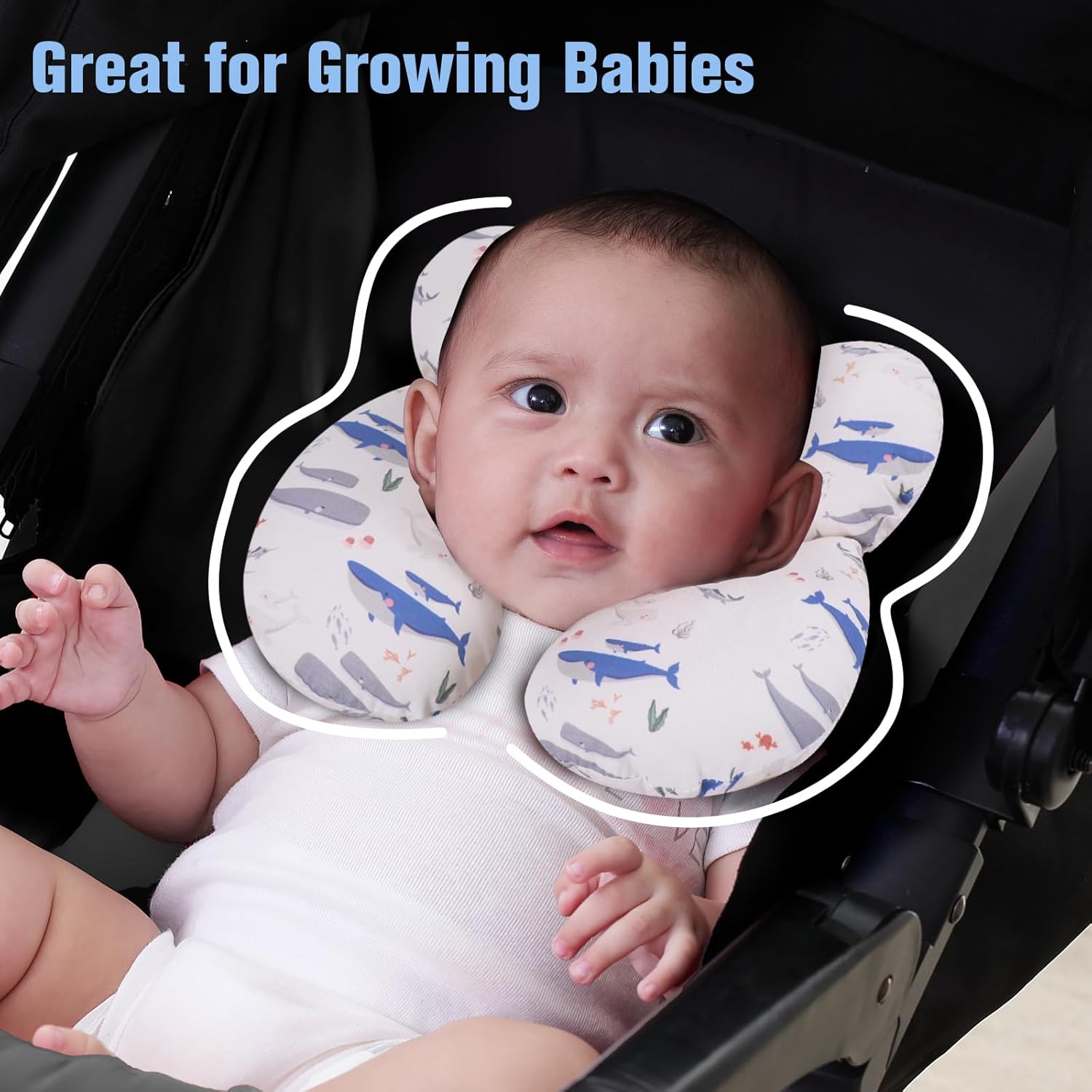 Kakiblin baby travel pillow whale design for comfortable support while sitting in a stroller