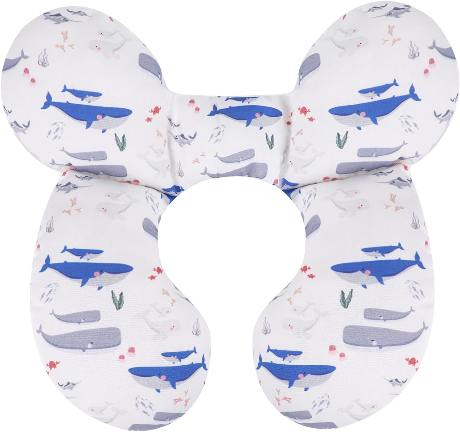Kakiblin baby travel pillow whale design featuring playful whale patterns for comfortable travel
