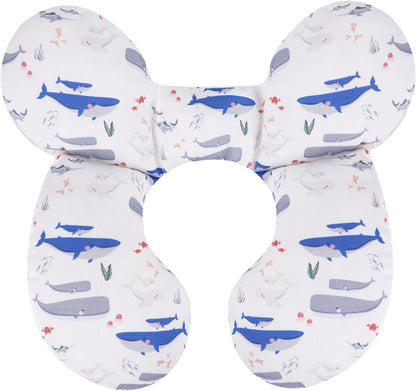 Kakiblin baby travel pillow whale design featuring playful whale patterns for comfortable travel