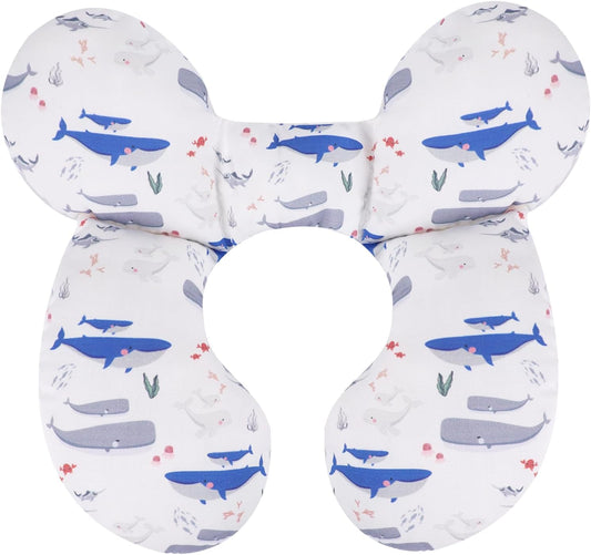 Kakiblin baby travel pillow whale design featuring playful whale patterns for comfortable travel
