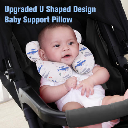 Kakiblin baby travel pillow whale design for infants with upgraded U shaped support for strollers