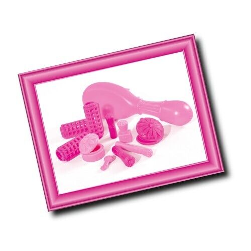 Pink baking tools set including rolling pin, cookie cutters, and fondant molds for creative baking