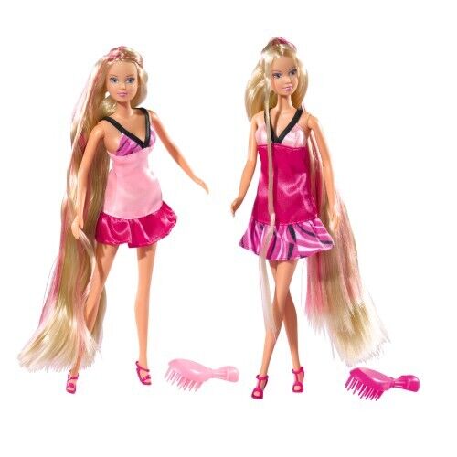 Two fashion dolls with long blonde hair, wearing stylish pink outfits and accessories, ideal for creative play