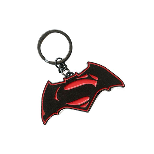 Batman vs Superman keyring featuring an iconic design with a black and red logo