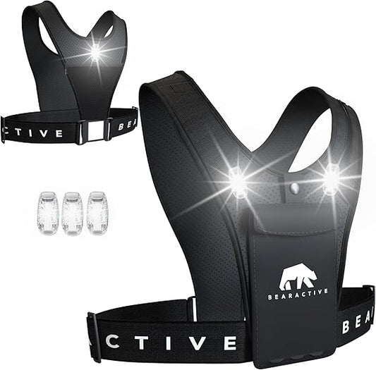Bearactive LED running vest with lights for safe visibility during night runs