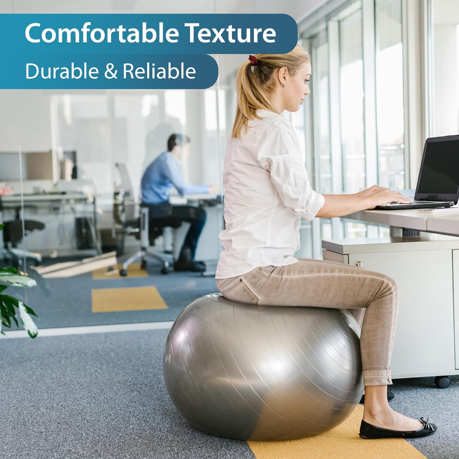 Beenax pregnancy exercise ball in a comfortable office setting for improved posture and support