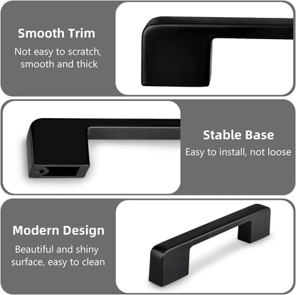 GUWINA black kitchen cabinet handles 96mm with smooth trim and modern design for easy installation