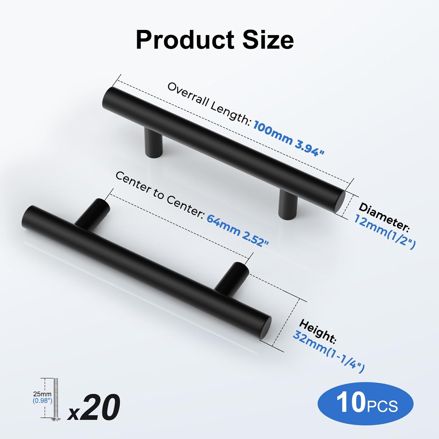 ARANA black kitchen cupboard handles 64mm in size, ideal for modern kitchen decor, pack of 10 pieces