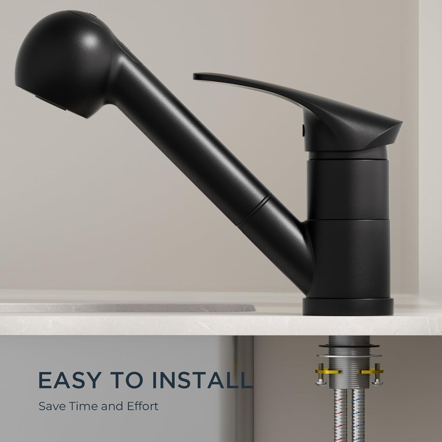 Forious black kitchen mixer tap with easy installation feature for modern kitchens