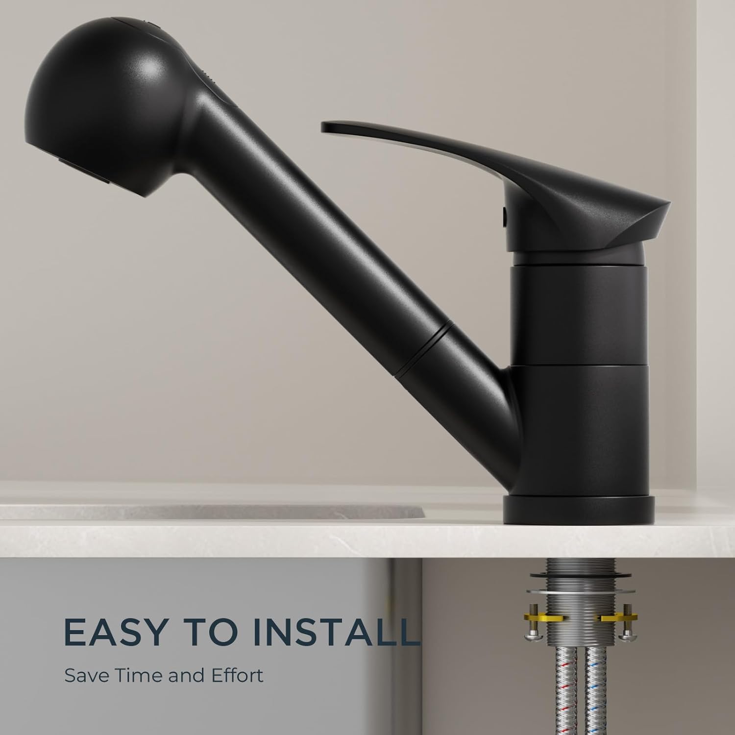 Forious black kitchen mixer tap with easy installation feature for modern kitchens