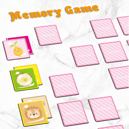 BLOT memory matching game for kids featuring colourful cards with fun animal and fruit designs
