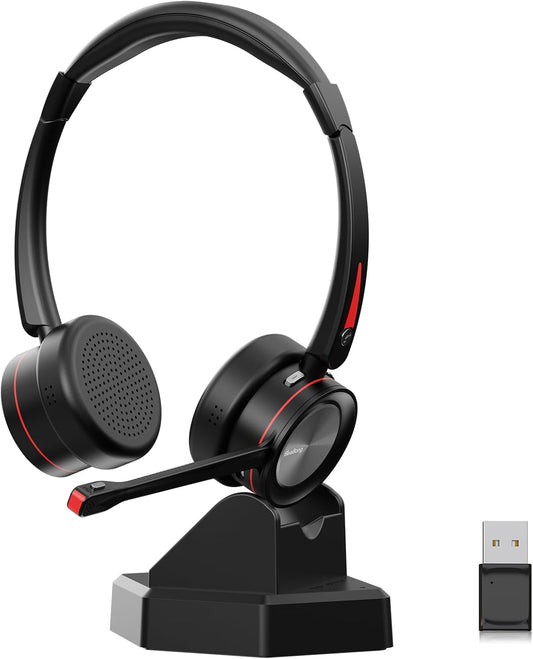 Beebang Bluetooth headset with microphone for PC on charging dock with USB dongle