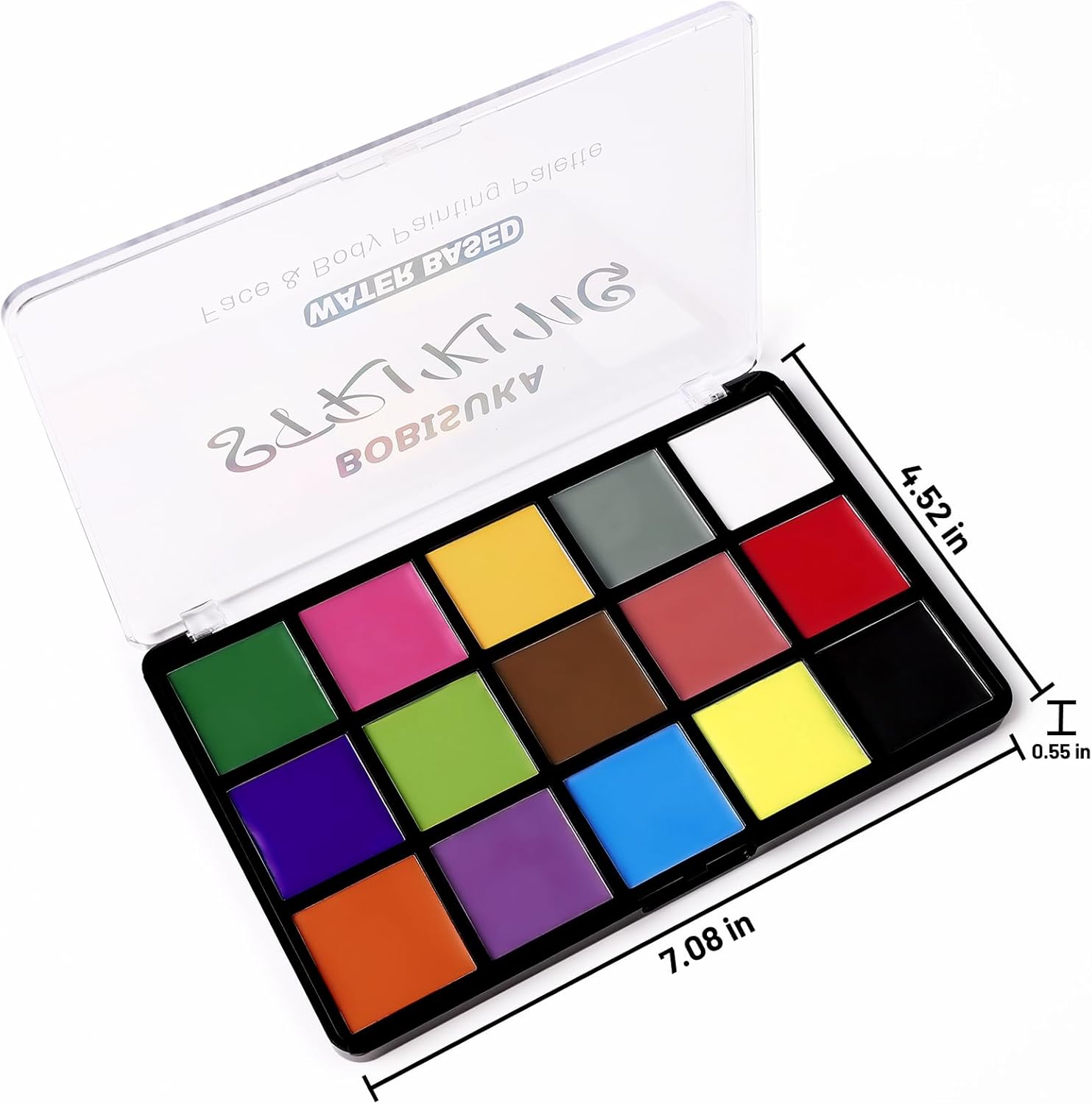 BOBISUKA professional face and body paint set with 15 vibrant colours in a compact palette