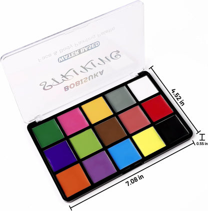 BOBISUKA professional face and body paint set with 15 vibrant colours in a compact palette