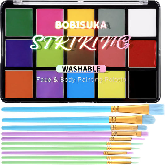 BOBISUKA professional face and body paint set with vibrant colours and brushes for creative artistry