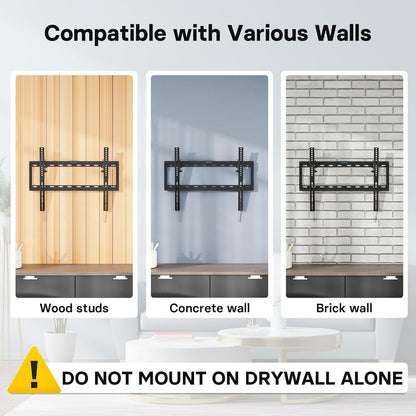 BONTEC TV wall bracket for 37-80 inch TVs mounted on wood, concrete, and brick walls