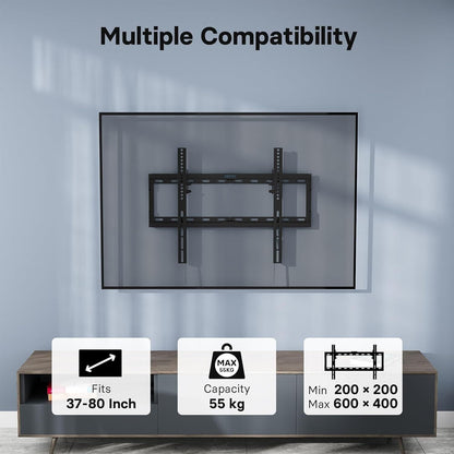 BONTEC TV wall bracket for 37-80 inch TVs with adjustable mounting options and 55 kg capacity