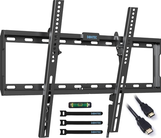 BONTEC TV wall bracket for 37-80 inch TVs with installation tools and accessories for easy mounting