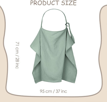 Light green breathable muslin nursing cover with adjustable neck strap for comfortable breastfeeding