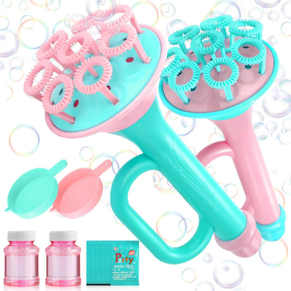 JONEG bubble blower toys for kids in pink and blue with bubble solutions and multiple wand attachments