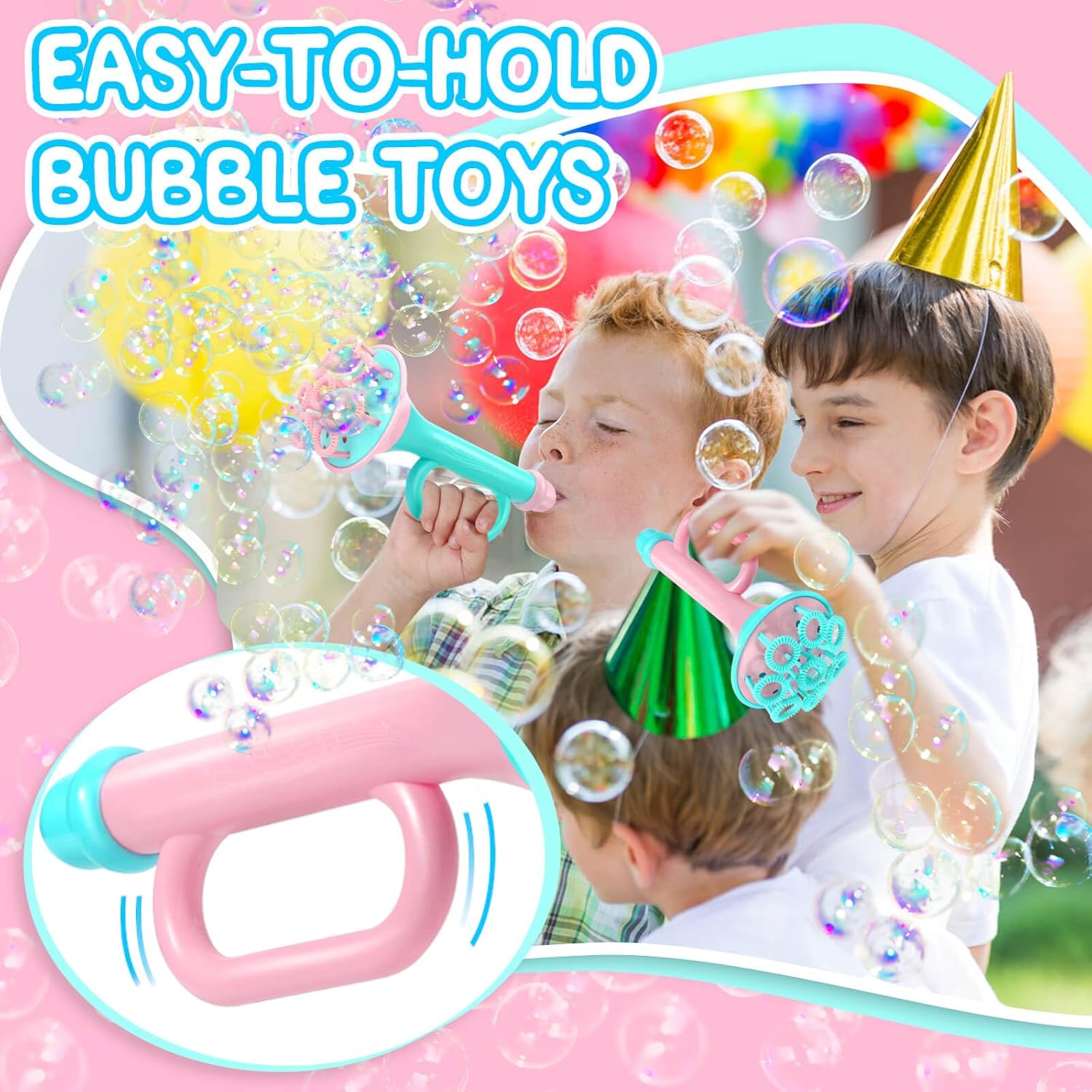 JONEG easy-to-hold bubble blower toys for kids creating a fun bubble-filled party atmosphere