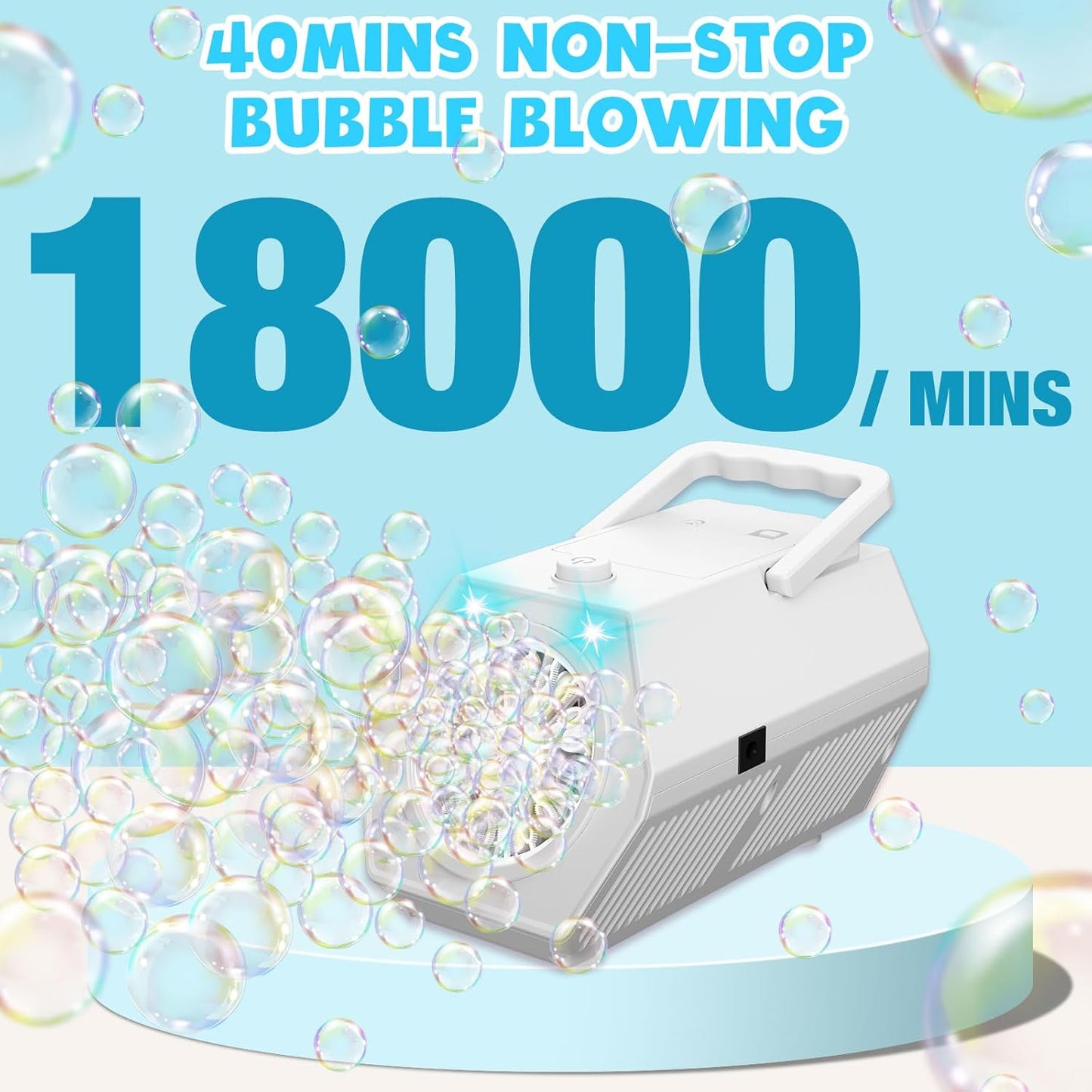 Likymo bubble machine with 18000 bubbles per minute for 40 minutes of continuous use